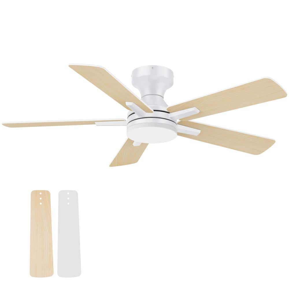 42 in. Contemporary White Flowing Light Brown Flush Mount Standard Ceiling Fan with 18W Dimmable LED Light price history on PriceWatchPro