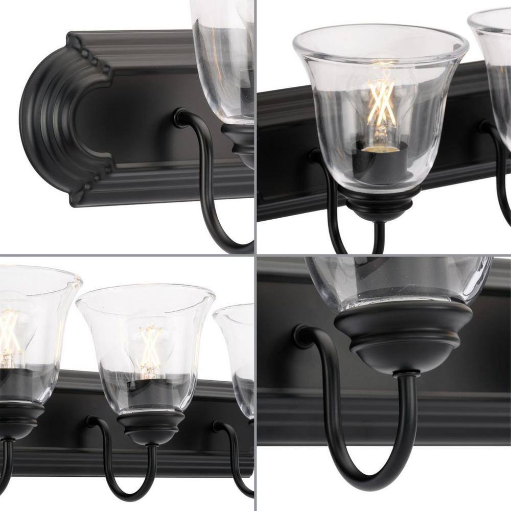 Matte Black 3-Light Vanity Light with Clear Glass Shades