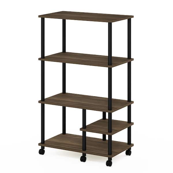 Furinno Turn-N-Tube 4-Tier Columbia Walnut and Black Kitchen Storage Shelf Cart with Casters