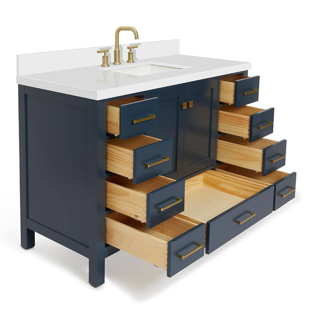 Midnight Blue Shaker Style 49" Vanity with White Quartz Top