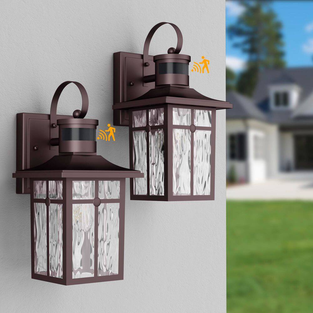 13 in. 1-Light Bronze Modern Aluminum Motion Sensor ETL Outdoor Sconces No Bulbs Included (Set of 2) price history on PriceWatchPro