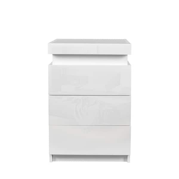 Yipscazo 3-Darwer White Modern Nightstand with 16 Color of LED Light (25.79 in. W x 10.01 in. D x 18.9 in. H)