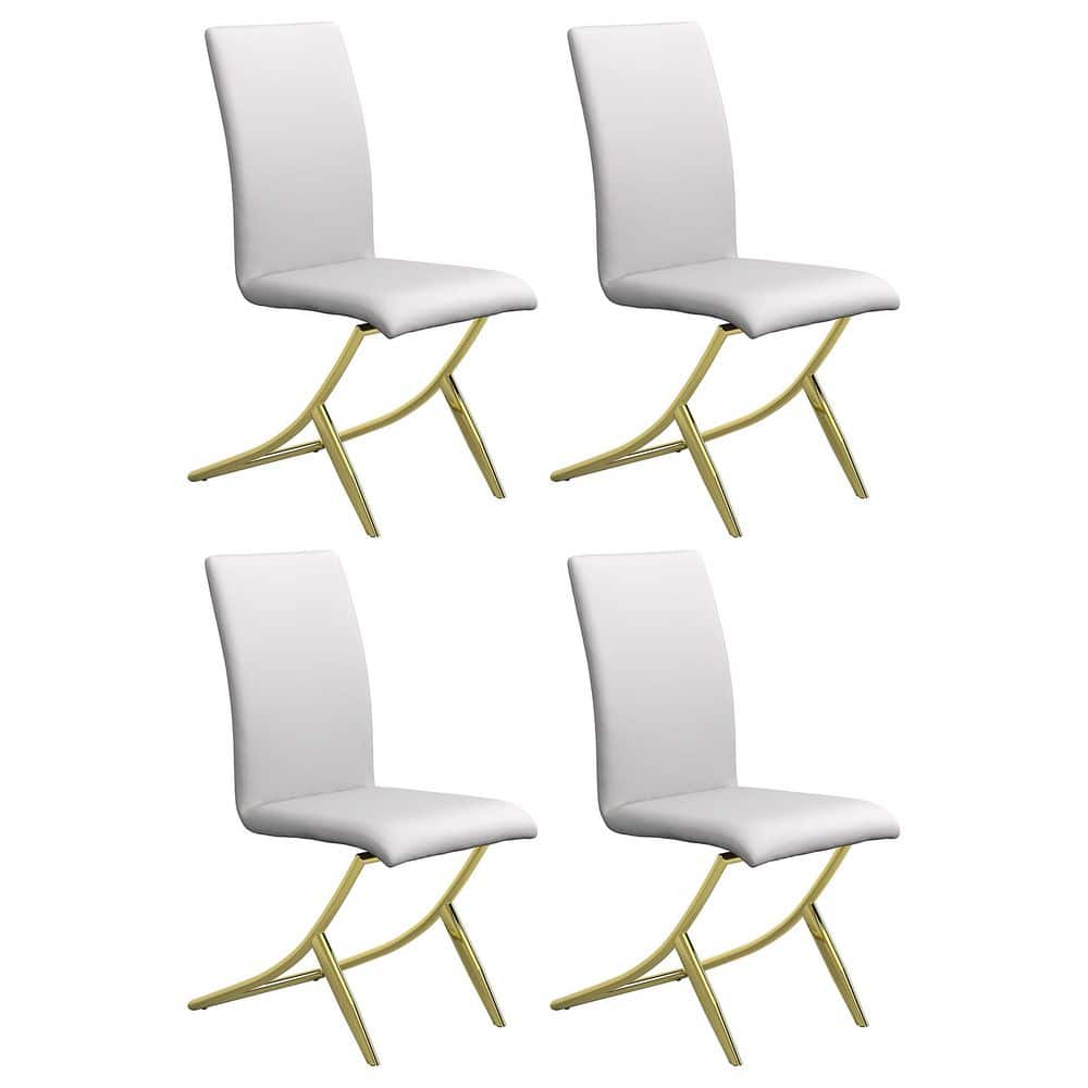 Carmelia White and Brass Faux Leather Upholstered Back Side Chair (Set of 4)