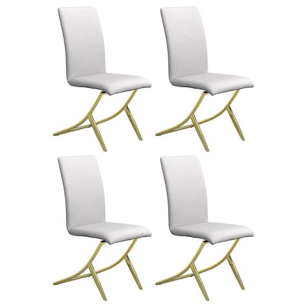 Coaster Carmelia White and Brass Faux Leather Upholstered Back Side Chair (Set of 4)