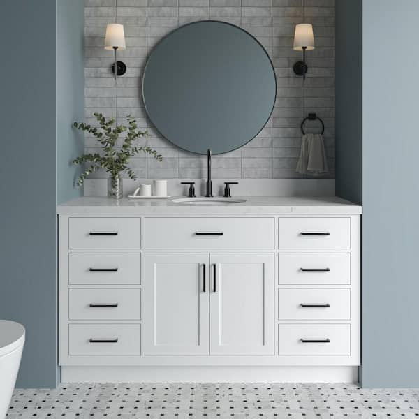 ARIEL Hepburn 60 in. W x 22 in. D x 36 in. H Single Sink Freestanding Bath Vanity in White with Carrara Qt. Top