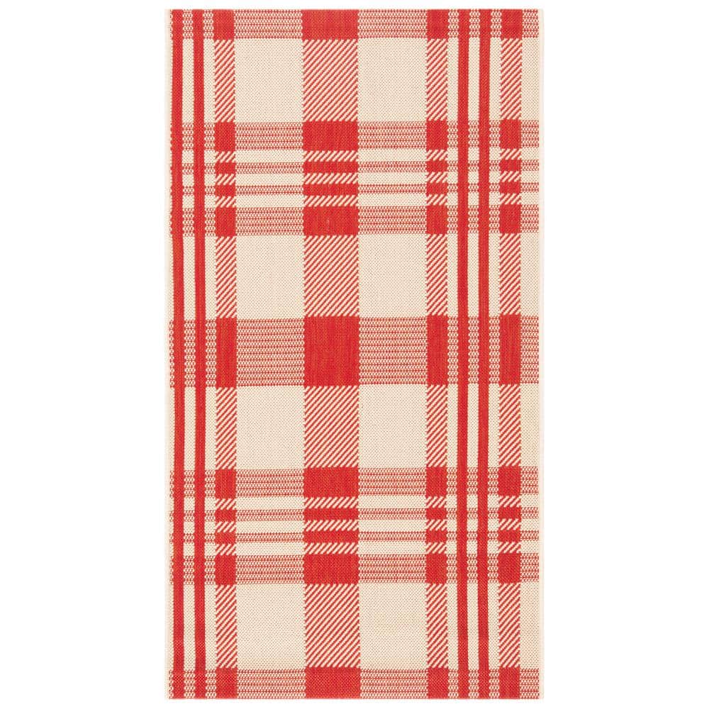 Courtyard Chic Red/Bone Rectangular Easy-Care Area Rug, 2'7" x 5'