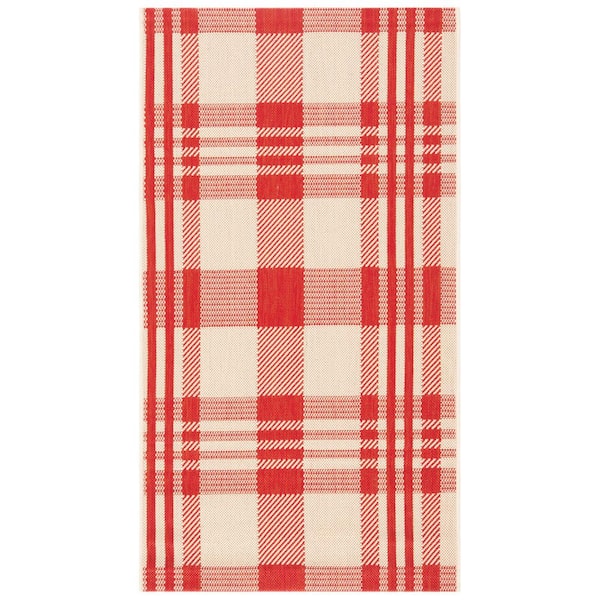 SAFAVIEH Courtyard Red/Bone Doormat 3 ft. x 5 ft. Striped Indoor/Outdoor Patio Area Rug