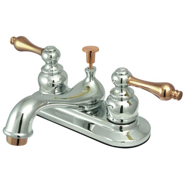 Kingston Brass Restoration 4 in. Centerset 2-Handle Bathroom Faucet in Chrome and Polished Brass