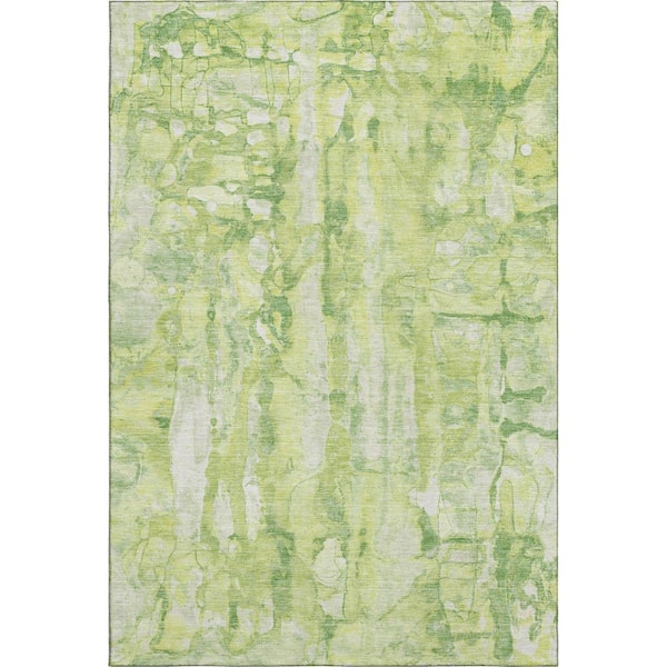 Mayfield Premium Machine Washable Abstract AMF2120 Lime 3 ft. x 5 ft. Area Rug