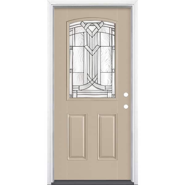 Masonite 36 in. x 80 in. Chatham Camber 1/2 Lite Left Hand Painted Smooth Fiberglass Prehung Front Door w/ Brickmold, Vinyl Frame