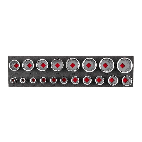 1/2 in. Drive Shallow 12-Point Socket Set with 16 x 4 in. Foam Organizer, 19-Piece (3/8 - 1-1/2 in.)