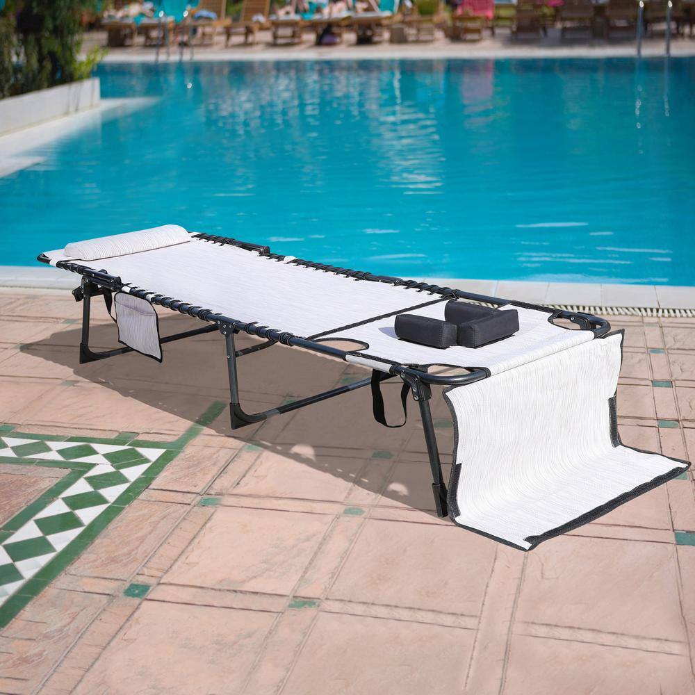 VEIKOUS Beige Outdoor Lounge Chair Chaise Lounge with Face Hole, Pillow and Pocket PG020805CW3