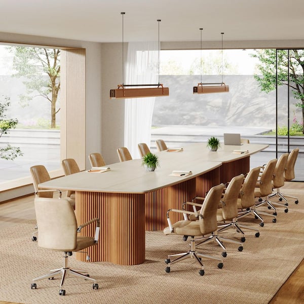 79 in. Rectangular Sintered Stone Conference Desk with Solid Wood Legs, 6.5 ft. Meeting Table Seats 6-8 Office Seminar