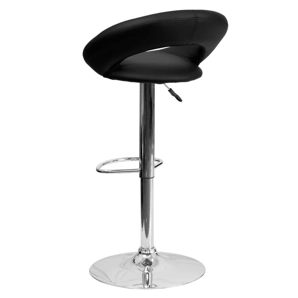 Orbit-Back Swivel Adjustable Stool in Black Vinyl with Chrome Base
