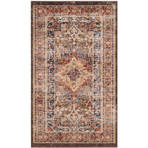 Bijar 3 ft. x 4 ft. Brown/Rust Border Distressed Medallion Area Rug