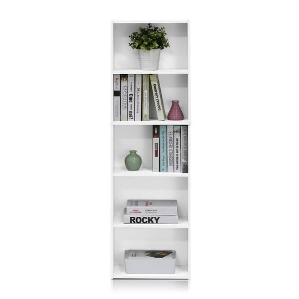 Furinno Tropika 52 In White Faux Wood, Furinno 11055 5 Tier Reversible Color Open Shelf Bookcase