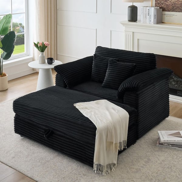 Relic Black 47.24 in. Fabric Upholstered Accent Chair with USB Ports, Storage Ottoman