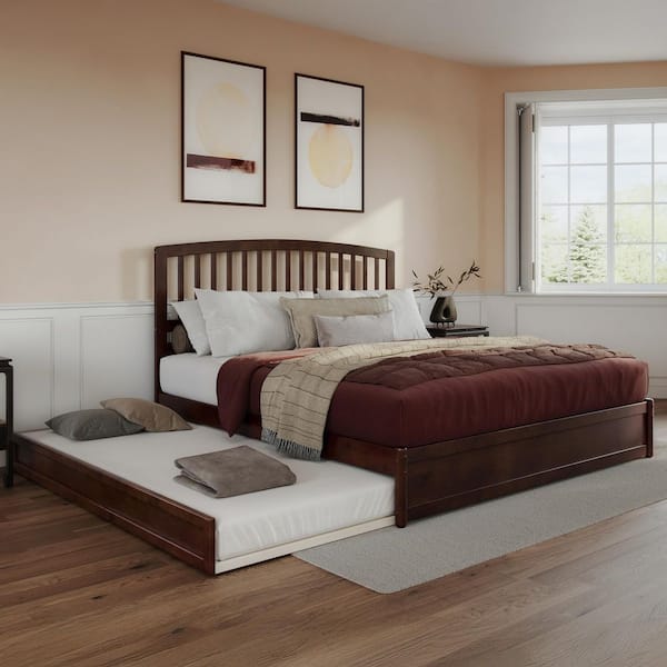 AFI Lucia Walnut Brown Solid Wood Frame King Platform Bed with Panel Footboard and Twin XL Trundle