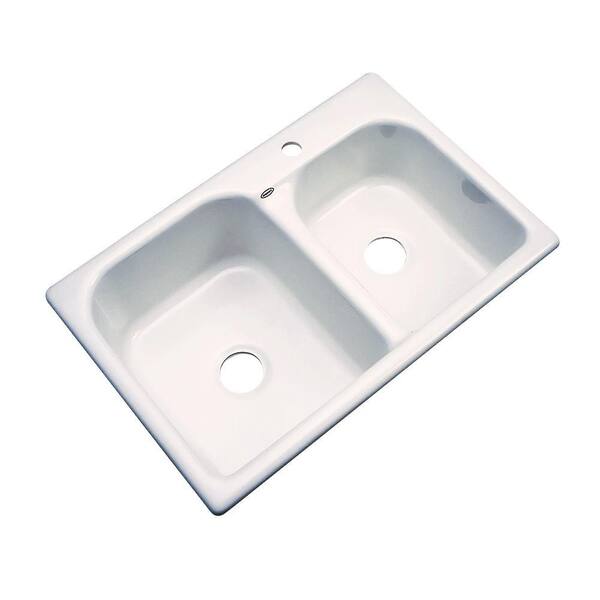 Thermocast Cambridge Drop-In Acrylic 33 in. 1-Hole Double Bowl Kitchen Sink in Bone