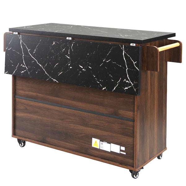 ARTCHIRLY Brown Wood Top 51.06 in. Kitchen Island with Trash Can Storage  Cabinet, Drop Leaf, Adjustable Shelf and 2 Drawers KISWF326381AAZ - The  Home Depot