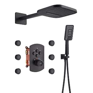 Pressure Balanced 4-Spray Patterns 22 in. Wall Mounted RainfallDual Shower Heads with 6 Body Spray in Matte Black
