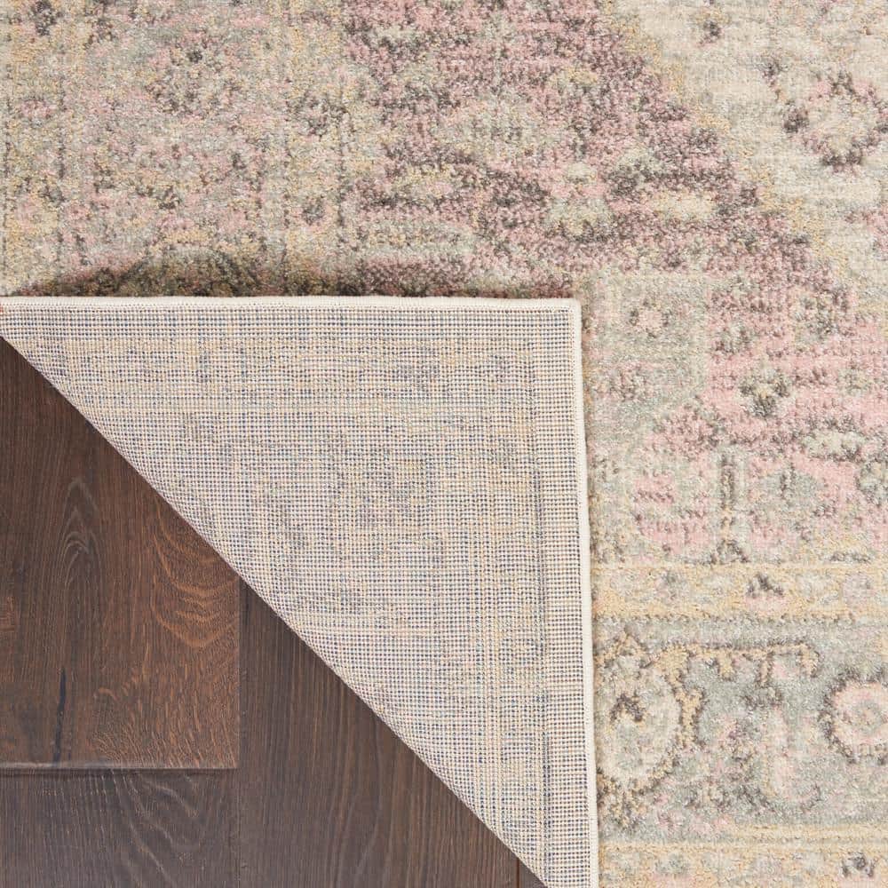 Ivory & Pink Synthetic 4'x6' Easy-Care Rectangular Rug