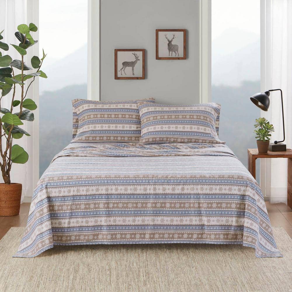 Cotton Flannel 4-Piece Blue Snowflake Cotton King Sheet Set price history on PriceWatchPro
