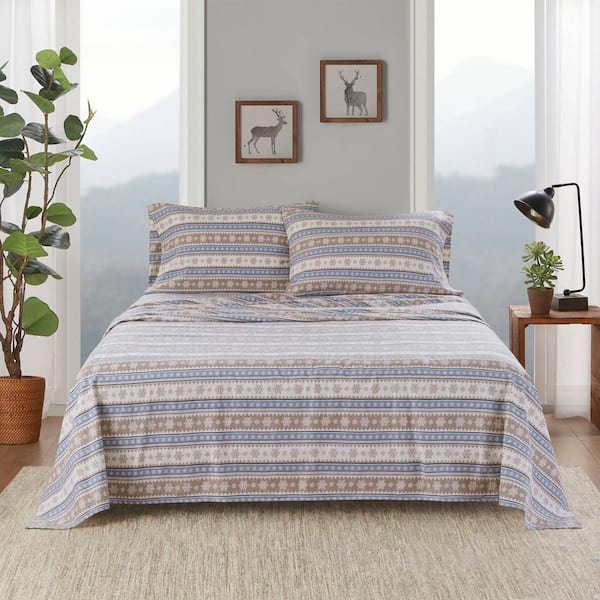 Woolrich Cotton Flannel 4-Piece Blue Snowflake Cotton King Sheet Set