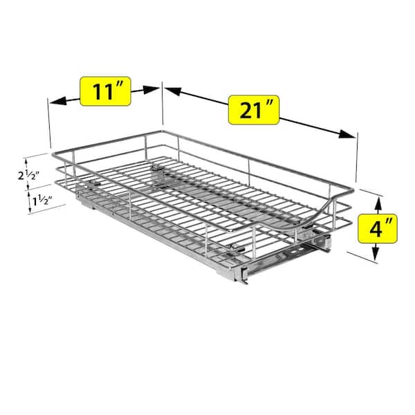 Fulgente 11 inchw x 21 inchd x 15.12''h 2-Tier Wire Pull Out Cabinet Sliding Drawer Basket Chrome Finish Professional Heavy Duty Slide Out Organizer