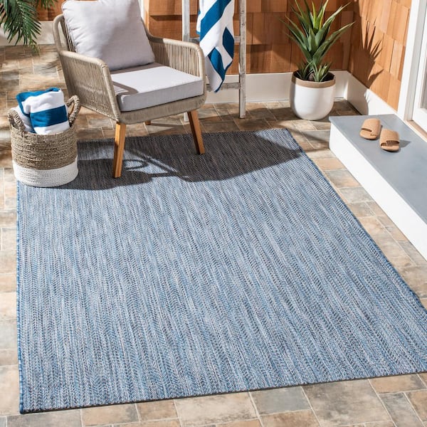Courtyard Navy/Gray 4 ft. x 4 ft. Solid Color Chevron Indoor/Outdoor Square Area Rug