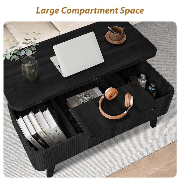 ATHMILE 42. 91in. L Black Oval MDF Coffee Table With Built-in