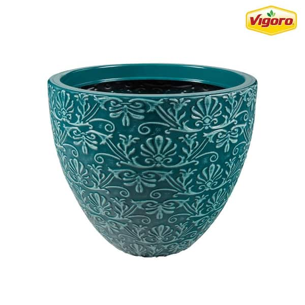 Vigoro 12 in. Aurelia Medium Blue Pantina Decorative High-Density Resin ...