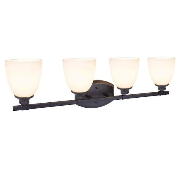 Aspen Creative Corporation 4-Light Oil Rubbed Bronze Vanity Light with Frosted Glass Shade