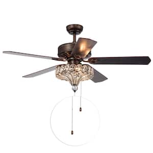 Pilette 52 in. Indoor Bronze Finsh Hand Pull Chain Ceiling Fan with Light Kit