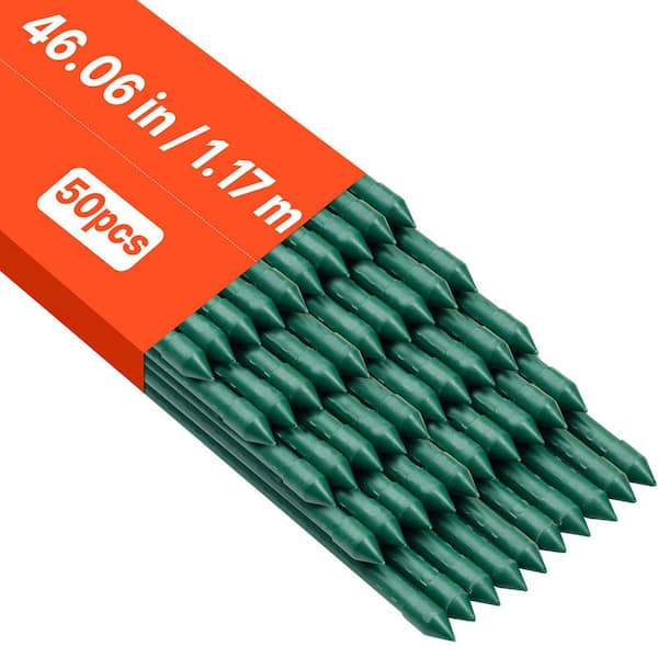 Garden Stakes, 50-Pack, 46.06 in., Plastic Coated Metal Tomato Stakes, Garden Sticks for Plants Support, Pointed End