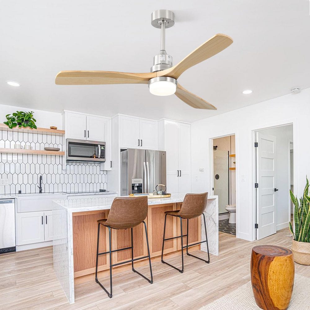 52 in. Indoor Brushed Nickel Downrod Mount Standard Ceiling Fan with 3 Solid Wood Blades, Dimmable and Remote Control price history on PriceWatchPro