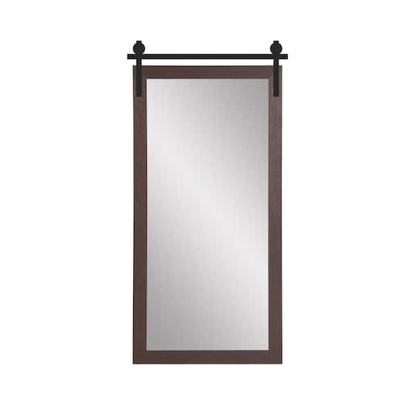 BrandtWorks 34 in. W x 76 in. H Dark Brown Rectangle Barn Door Framed Mirror