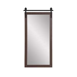 34 in. W x 71 in. H Dark Brown Rectangle Barn Door Framed Mirror