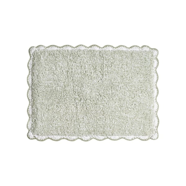 Heathered Crochet Border Sage Green 17 in. x 24 in. Solid Color Cotton Bath Rug