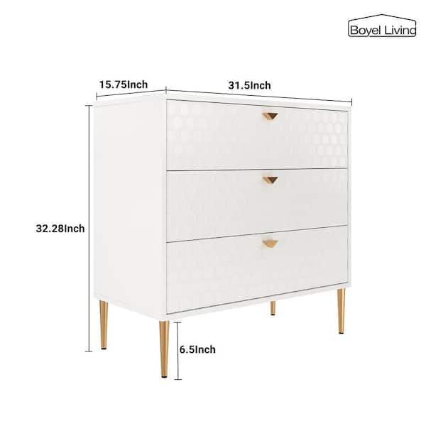 Boyel Living White Accent Storage Cabinet with 3-Drawer Chest, white-014