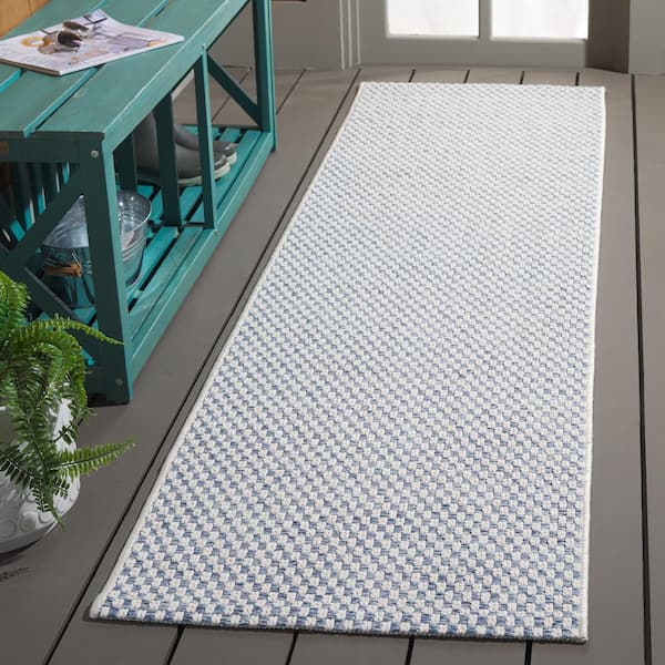 Sisal All-Weather 2 ft. x 7 ft. Blue/Ivory Woven Geometric Indoor/Outdoor Runner Rug