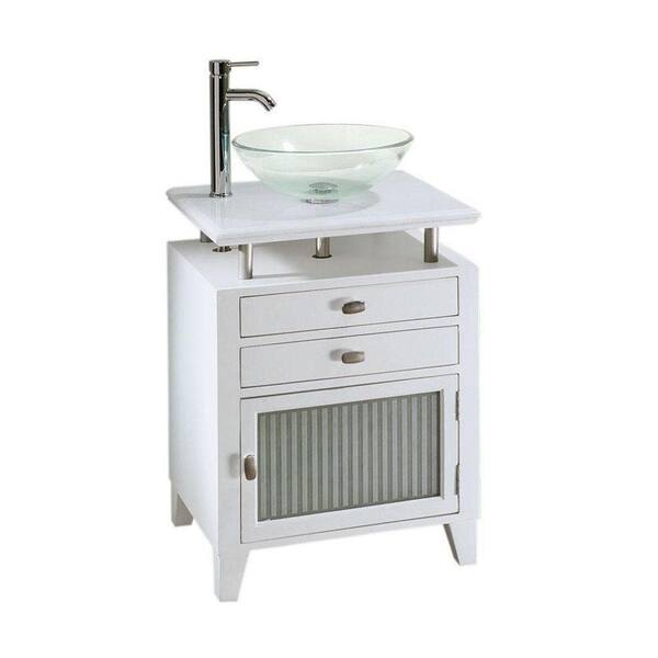 Home Decorators Collection Moderna 24 in. W x 21 in. D Bath Vanity in White with Marble Vanity Top in White and Glass Door