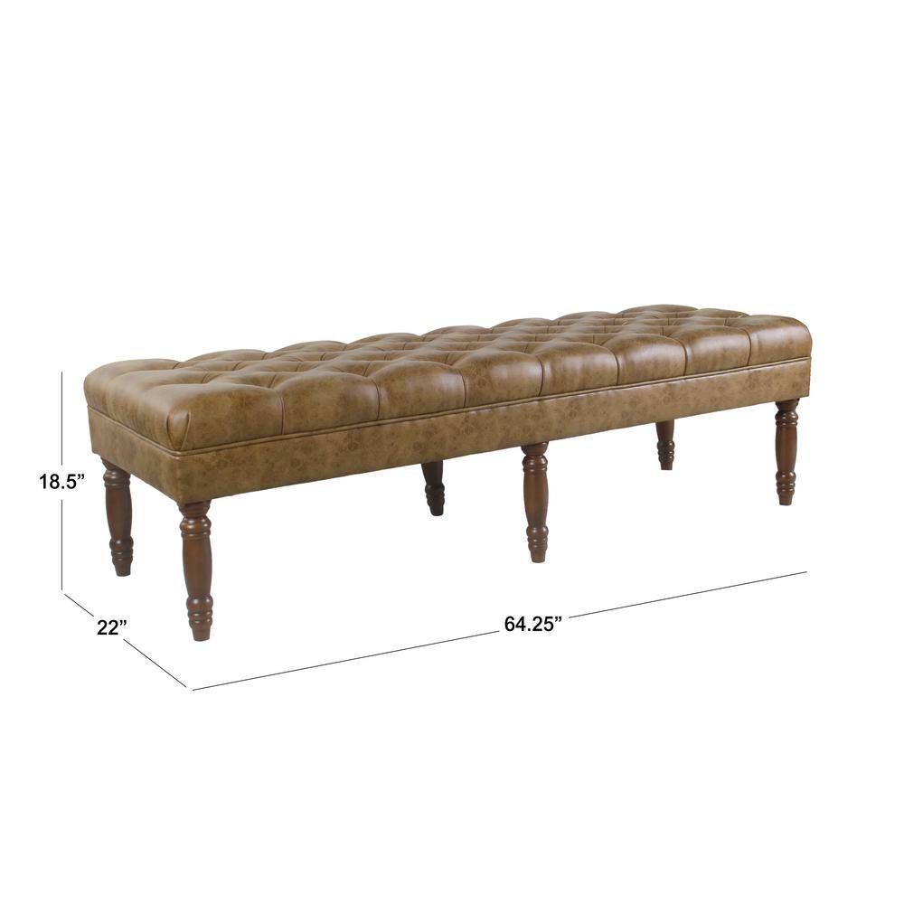 Light Brown Tufted Faux Leather Upholstered Bench
