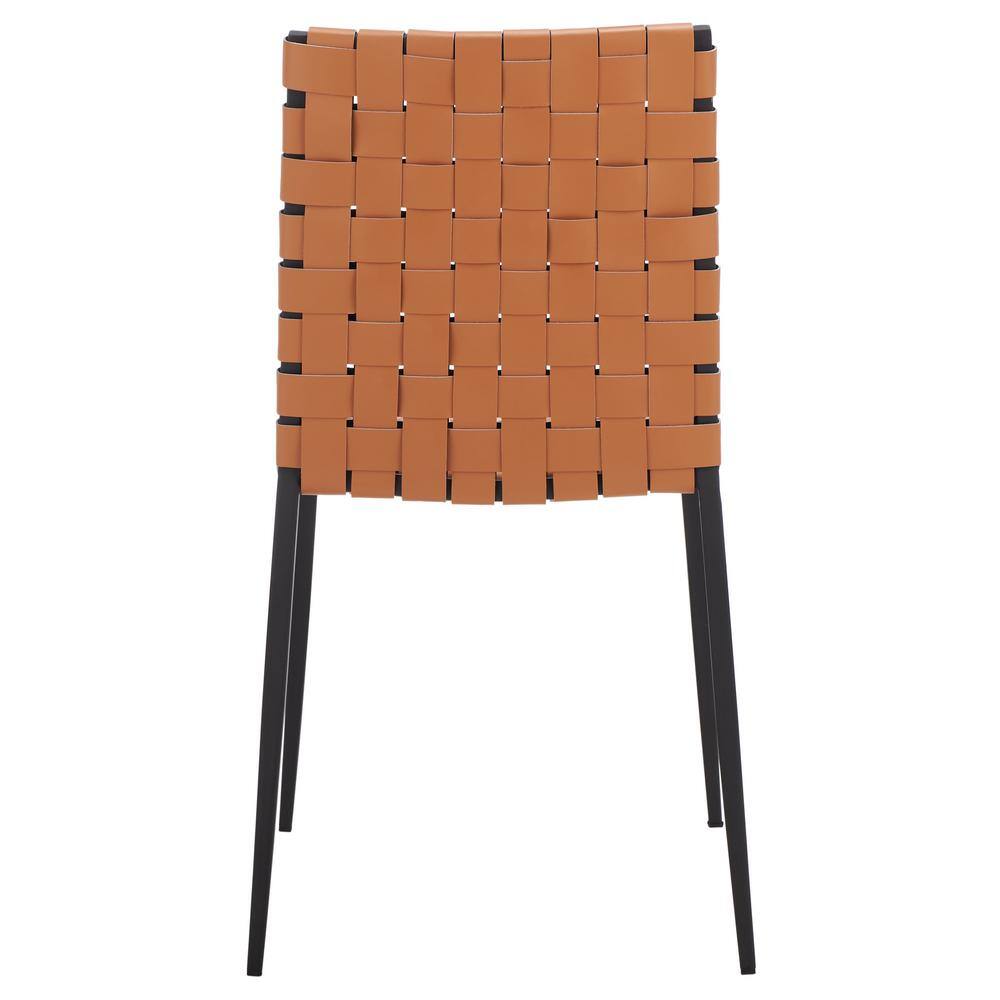 Cognac Leather & Black Metal Parsons Side Chair Set