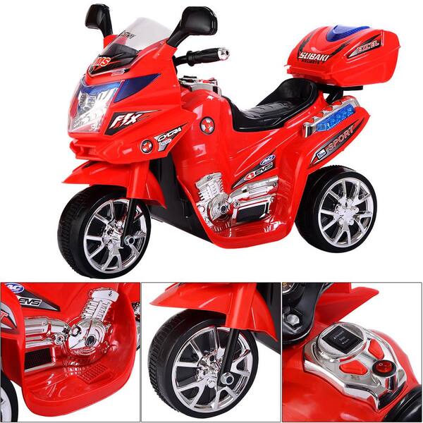 Kids Ride On Motorcycle Toy Battery Powered Electric 3 Wheel Bicycle Red 6V 