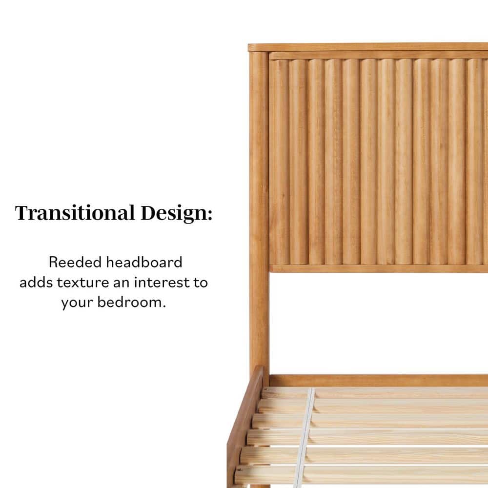 Modern Black Solid Wood Frame King Platform Bed with Unique Reeded Design Headboard - thumbnail 3