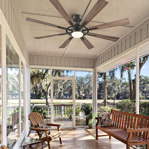 Merra 60 in. Indoor Matte Black and Oak 8-Blade Ceiling Fan with