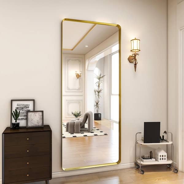 XRAMFY 30 in. W x 71 in. H Rectangular Modern Gold Aluminum Deep Framed Full Length Mirror Wall Mirror