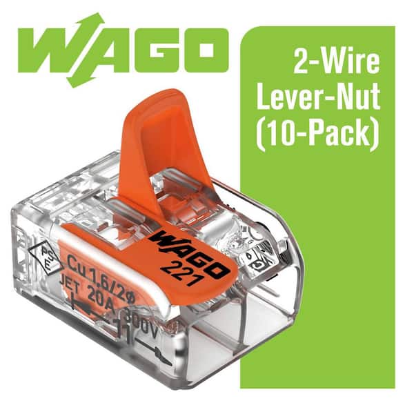 WAGO 221-412/996-010 2-Wire Lever Nuts Conductor Compact Splicing  Connectors, 12-24 AWG (10-Pack) 60343606 - The Home Depot