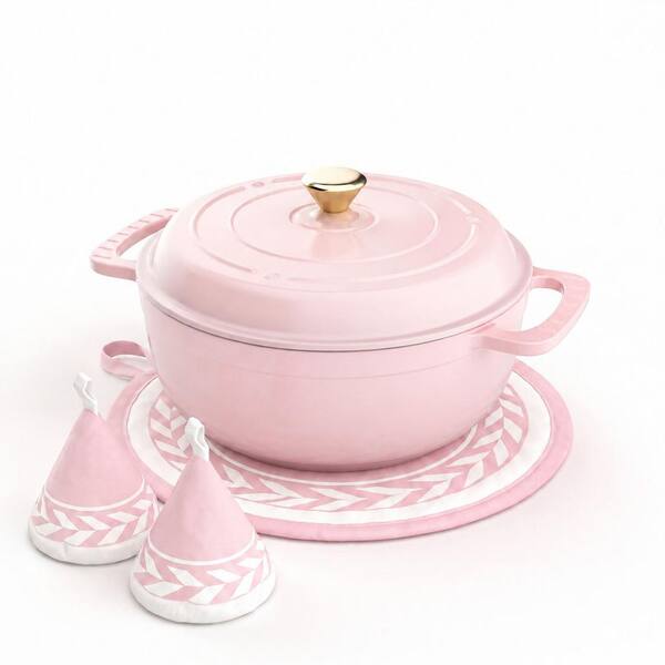 7.5 qt. Cast Iron Round Dutch Oven in Pink With Lid